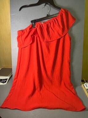 Jess Lea women's size large bright red one shoulder ruffled shift mini dress